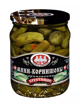 Мини-корнишоны Скатерть-Самобранка маринованные хрустящие 500мл ст/б