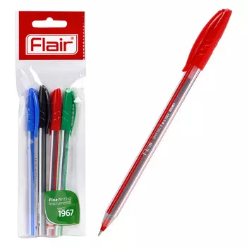 Набор 4шт шариковых ручек цветных Flair noki 4 цв синий черный красный зеленый f-1163-w/4