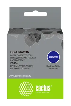 Кассета с лентой Cactus, 2.4 см x 9 м, черный на белом, совместимая (CS-LK6WBN)