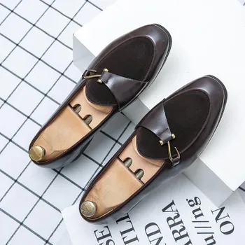 FashionSpring Fashionable Men s Leather Shoes with One Foot Lazy and Non Slip Soft Sole Loafers Outdoor Men s Comfortable Driving Shoes 38 чёрный