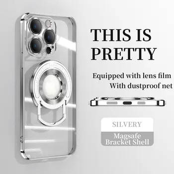 Роскошный прозрачный магнитный чехол Magsafe с покрытием для iPhone 15 14 13 12 11 Pro Max Plus, защитный чехол с подставкой для беспроводной зарядки For iPhone 11 чёрный