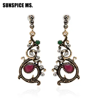 SUNSPICEMS винтажные серьги-капли с цветком для женщин, арабские серьги в стиле ретро цвета: золото, серебро, богемные этнические свадебные украшения, свадебный подарок чёрный