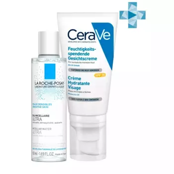 Набор: Увлажняющий лосьон CeraVe для нормальной и сухой кожи лица SPF 25, 52 мл + Мицеллярная вода La Roche-Posay Ultra для чувствительной кожи, 50 мл