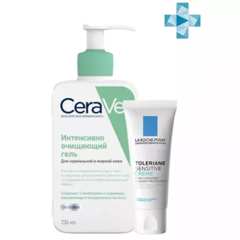 Набор: Очищающий гель CeraVe для нормальной и жирной кожи, 236 мл + Toleriane Sensitive Легкий крем для нормальной и комбинированной кожи, 40 мл