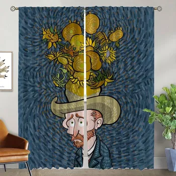 Van Gogh Curtains Child Room Curtains for Bedroom Living Room Curtain Halloween Decoration Shades Partition Kitchen Blackout W50xH70cmx2pcs-CL
