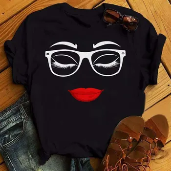 Женская футболка с принтом парикмахерской Fashion Graphic, женская футболка с принтом ресниц Kavai Eyelash Stamp, женская футболка с интересным макияжем S