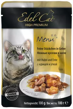 Edel Cat для взрослых кошек с курицей и уткой в желе (100 гр х 20 шт)