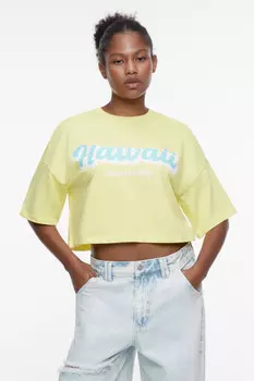 Топ-футболка oversize хлопковый укороченный с принтом