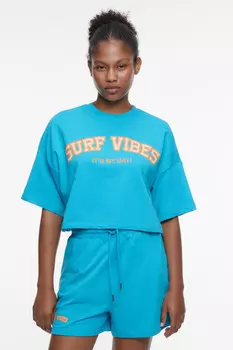 Топ-футболка oversize хлопковый укороченный с принтом