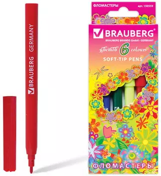 Фломастеры BRAUBERG "Blooming flowers", 6 цветов, вентилируемый колпачок, картонная упаковка с радужной фольгой, 150559