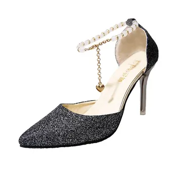 2025 spring and summer new fashion pointed hollow high heels women s stiletto medium heel sexy one-word buckle bag head sandals tide 34 серебряный