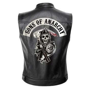 Sons of Anarchy Кожаная куртка Жилет Мужские мотоциклетные весенние куртки SOA Punk Черный жилет Motorrad XXL чёрный