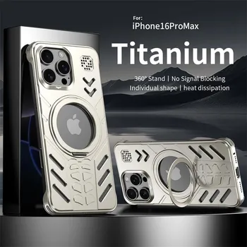 Роскошный безрамный чехол Magsafe Magnetic Aromatherapy для iPhone 16 15 Pro Max с металлическим бампером и вращением на 360°, держатель для телефона For iPhone 16 Pro Max чёрный