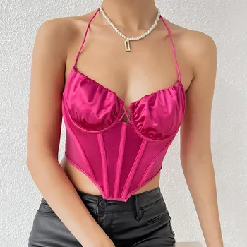 Европа и Америка Fashion Design Sense Атласная сетка с ремешком из рыбьей кости и бриллиантами, двухслойный жилет от морщин S белый