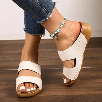 Women Platform Sandals Summer 2025 New Wedges Solid Color Round Head Design Casual Comfortable Beach Sandals for Women 36 чёрный