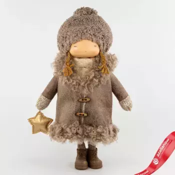Сувенир Девочка в дубленке, Н44х30,5х20см, коричневый