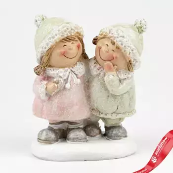 Сувенир Мальчик и девочка (полирезин), Н11,5х9,8х6см, зеленый/розовый