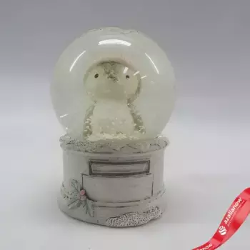 Сувенир Птичка в стекляном шаре (полирезин), H8,5х6,5х6,5см, белый/розовый