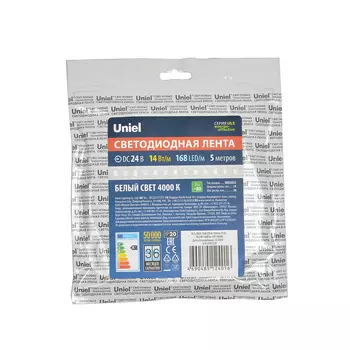 LED лента Uniel ULS-2835-168LED/m-10mm-IP20-DC24V-14W/m-5M-4000K катуш