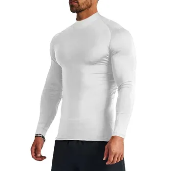Muscleguys, мужская осенняя облегающая спортивная одежда, водолазка, компрессионная футболка для фитнеса, быстросохнущие футболки с длинными рукавами для бодибилдинга M чёрный