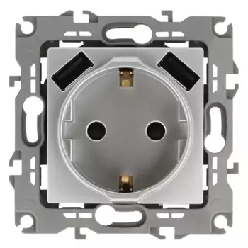 Розетка USB встраиваемая Эра 12-4109-03 со шторками цвет алюминий