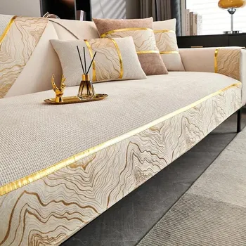 Stripe Print Chenille Sofa Cover Mat Luxury Universal Non-Slip Couch Slipcovers L-shaped Sofa Towel Protector for Living Room A 70x70