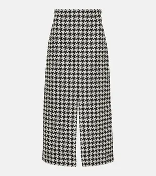 Юбка макси из твила с узором «гусиные лапки» Burberry, черный