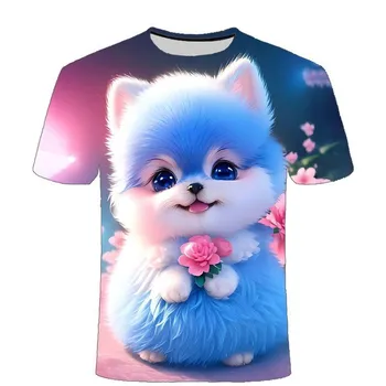 Летняя новинка 2024 года, серия Sweet Dog, стильная мужская и женская футболка с коротким рукавом с 3D-принтом, модная XS