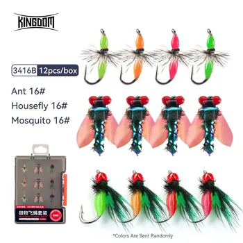 Набор приманок Kingdom MICRO FLY 12 шт./коробка, крючки для ловли на летающую приманку, бионическая приманка для мелководья