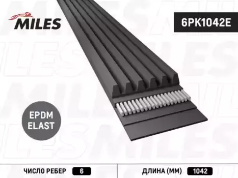 Ремень поликлиновой 1042 мм 6 ручьев MILES 6PK1042E