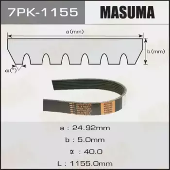 Ремень поликлиновой 1155 мм 7 ручьев MASUMA 7PK1155