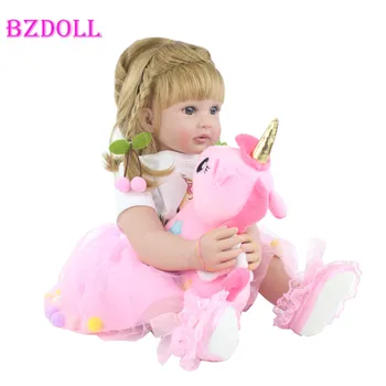 BZDOLL 60 см силиконовая кукла реборн для младенцев блондинка принцесса для малышей Bebe нарядная игрушка подарок на день рождения для детей 60cm Doll, Blue eyes