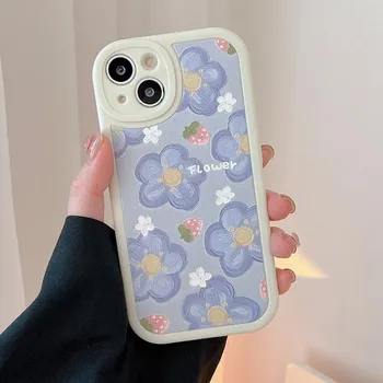 Ins Fresh Простой чехол для телефона с изображением кролика и цветком для Iphone 13 12 11 Pro Max Mini Xr Xs Max X 8 Plus 7 Plus Se, мягкая задняя крышка из овечьей кожи For iPhone SE2020