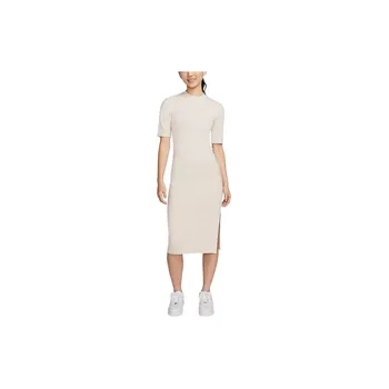 Nike NSW Essential однотонное платье миди с круглым вырезом и коротким рукавом, женское платье цвета хаки DV7879-104 S