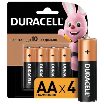 Батарейка Duracell Basic, AA (LR06/15А), 1.5V, 4 шт. (LR6-4BL)