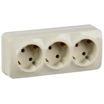 Розетка IEK GLORY РС23-3-ХК, открытый монтаж, 3-х постовая, с з/к, 16A, в сборе, IP20, кремовый (ERH31-K33-16)