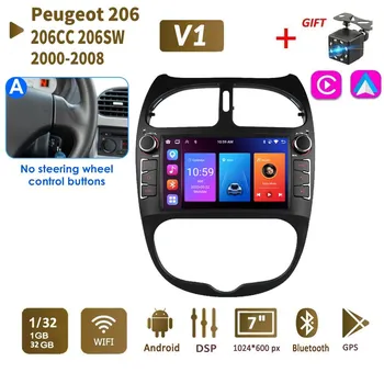 Carplay 7 дюймов 2 Din Android автомобильное радио для PEUGEOT 206 206CC 206SW 2000-2008 мультимедийный видеоплеер GPS авторадио стерео 1 + 32 ГБ A