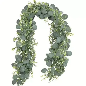 2Pcs 2m Greenery Garland Eucalyptus Garland Green Garland Artificial Faux Silver Dollar Eucalyptus Leaves Vines for Table Home Wedding Party Decor светло-зеленый