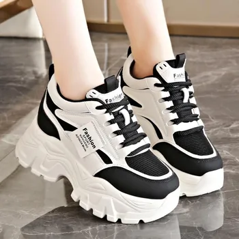 Women s White Platform Sneakers 2025 Spring Lace Up Thick Bottom Vulcanized Shoes Woman Breathable Non Slip Sports Shoes Ladies 35 коричневый