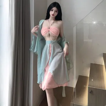 Забавное нижнее белье старинная ночная рубашка Hanfu соблазнительный cheongsam перспектива униформа свободный пояс для волос One size [recommended 80-60kg]