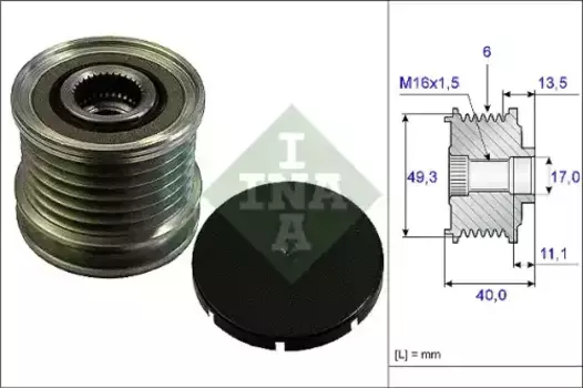 шкив генератора!\ Mini Cooper/Works 1.6 04>, Peugeot 207 1.6 16V 06> 535 0166 10 INA