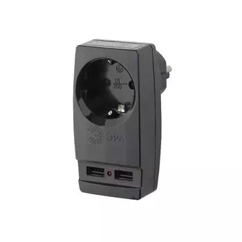Адаптер "Polynom" 1 гнездо 220В + 2xUSB 2100mA (c заземлением). Черный. ЭРА