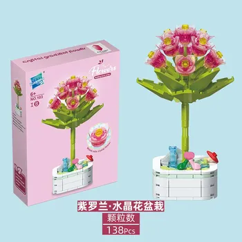 Children S Educational Assembly Of Small Particles 24 Building Block Flowers, Marine Insects Potted Plants Theme Building Block Flowers Building Toys