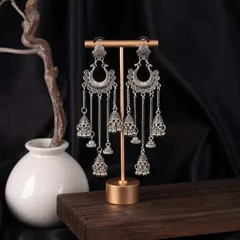 Vintage Bohemian Elegant Bell Long Fringe Earrings Stylish Statement Accessories for Women Summer золотой