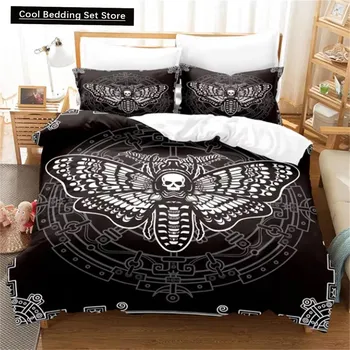Death Moth Black Bedding Set, Gothic Bedding Set, Skull and Butterfly Cover, Luxury Home Bedding, 2pcs, 3pcs EU single(135x200cm)