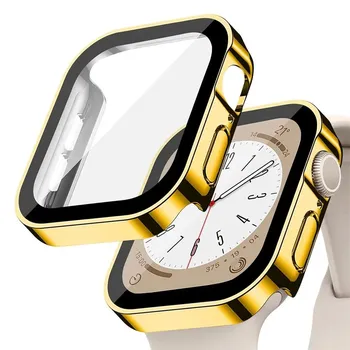 Стекло+крышка для Apple Watch серии 8 7 6 5 4 se 44 мм 45 мм 41 мм 40 мм ПК водонепроницаемый протектор экрана apple watch аксессуары Series 654 SE 40MM