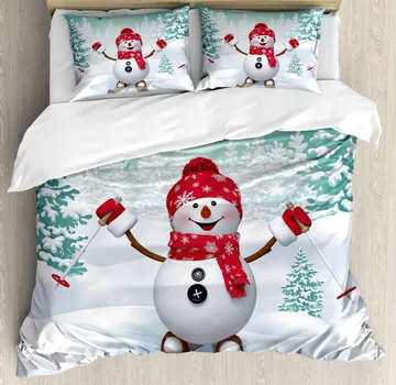 Комплект пододеяльников Snow Christmas, декоративный комплект постельного белья из 3 предметов с 2 наволочками, односпальная кровать размера King Queen Twin Size EU single(135x200cm)