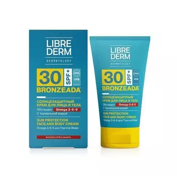 Librederm Bronzeada Крем солнцезащитный для лица и тела SPF 30 с Омега 3-6-9 и Термальной водой 150 мл