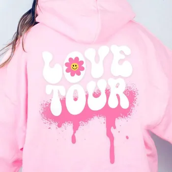 Цветная толстовка с капюшоном Love Tour Smile, женская толстовка с капюшоном, пуловеры, унисекс, чистый хлопок, эстетический топ, джемпер, толстовки S чёрный