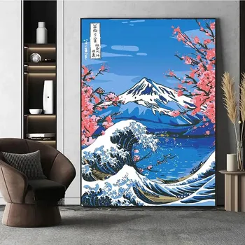Японское искусство Great Wave Off Kanagawa, винтажный плакат с принтом, абстрактная картина на холсте, настенная картина для гостиной, домашний декор, без рамки 21*30cm